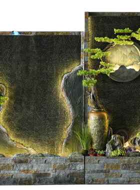 中式假山流水水幕墙喷泉屏风庭院装饰入户造景落地摆件