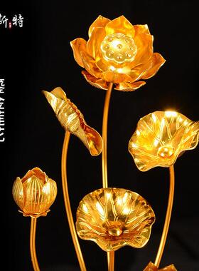 观音供花瓶金花铝花莲花客厅家居佛前彷真花客厅家用供佛花瓶1对