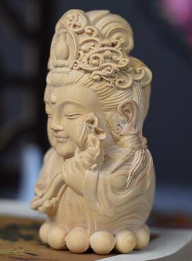 黄杨木文殊菩萨Q版手把件文玩工艺品摆件木雕刻礼品汽车装饰品
