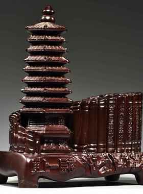 黑檀木雕实木九层文昌塔笔筒送老师学生领导送礼品办公室客厅摆件