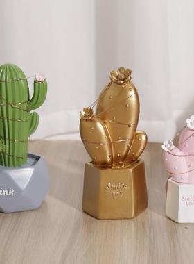 北欧ins风少女心仙人掌灯串网红房间装饰工艺品树脂摆件学生