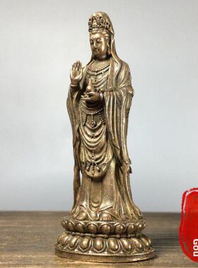 覆古铜净化瓶观音菩萨饰莲花观音像家拜平安祝福老铜器