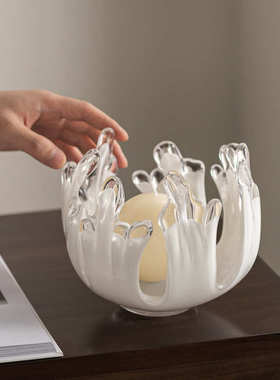 匠十三  玻璃浪花造型蜡烛容器氛围感中古小众黑白简约轻奢摆件