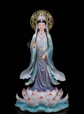 汉白玉站像 观音祥龙观世音吉祥如意祝福神像摆件神龙重体彩绘