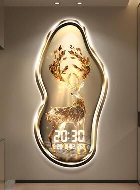 轻奢福鹿玄关万年历2025年新款智能客厅电子数显时钟表挂墙装饰画