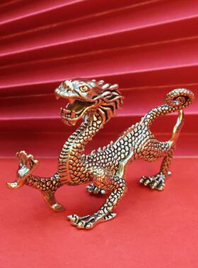 纯铜四神兽青龙国潮古玩摆件做旧生肖龙书房镇纸铜器工艺品