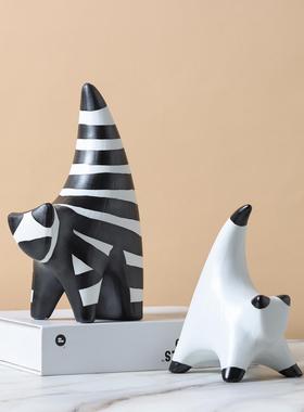 现代简约黑白异形抽象小猫陶瓷饰品软装饰饰品创意陶瓷样板房