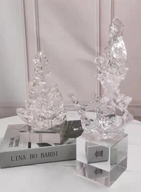 现代简约面假山摆件样板房间透明树透明假山脂茶几桌意电饰视柜创