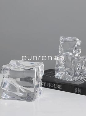 现代简约轻奢透明冰块树脂工艺摆件家居样板房间桌面搭配软装饰品