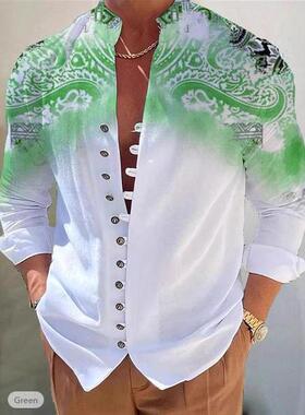 Men’s Casual Button-Collared Khaki Ethnic Shirt - Polyester