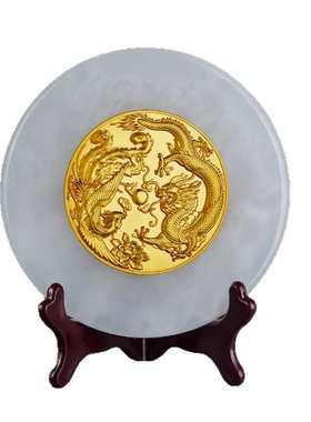 玉盘玉璧天然玉石平安扣摆件马到成功金属镶嵌装饰工艺品乔迁礼品