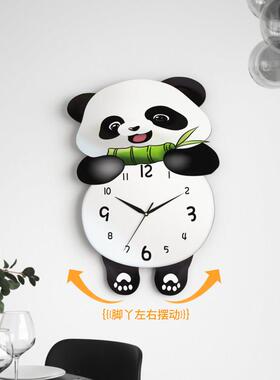 熊猫钟表家用新款现代静音钟卧室石英钟日历摇摆时钟挂墙客厅挂钟