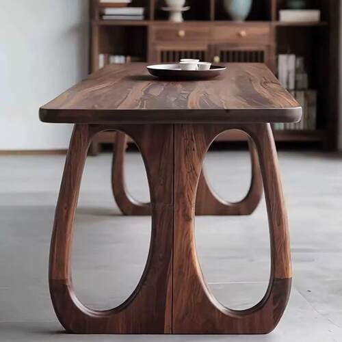 宋氏美学北美黑胡桃木茶室会议茶桌客厅吃饭餐桌长方形原木办公桌 - 图1