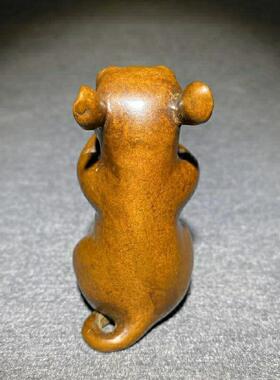 实心生肖铜鼠纯铜老鼠手工紫铜茶宠小摆件仿小铜器铜雕手把件