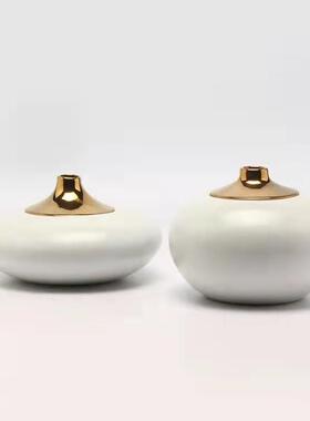 新中式家居电镀陶瓷储物摆件现酒柜电视柜客厅样板间软装饰品