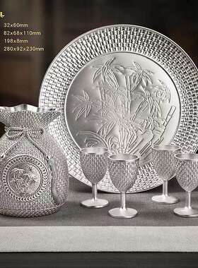 酒百福具六件套AL786105镀百福酒镀壶百福酒杯百福福袋金酒具银酒