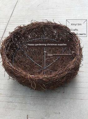 藤编摆件插花花篮壁挂吊篮美式乡村风 草编鸟窝装饰吊篮鸟巢装饰