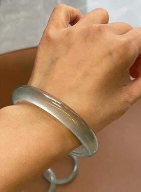 2026冰种石英岩玉手镯蓝水天青冻镯子库里蓝手镯翡翠平替水沫玉手
