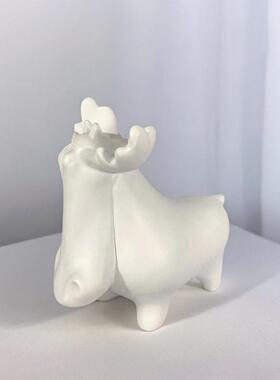 简约树脂摆件家用书房书桌面白色磨砂动物装饰品