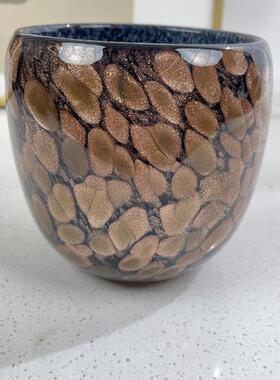 中古风鎏金琉璃小花器餐厅桌面花艺金星点玻璃碗形小花瓶摆件插花