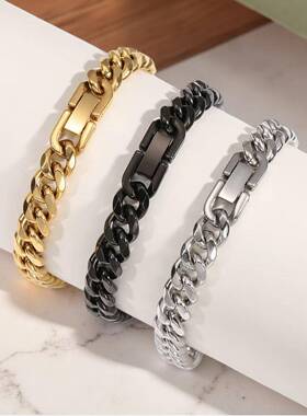 不褪色爆款钛钢手链珠宝扣磨链加密链条不锈钢古巴链霸气百搭