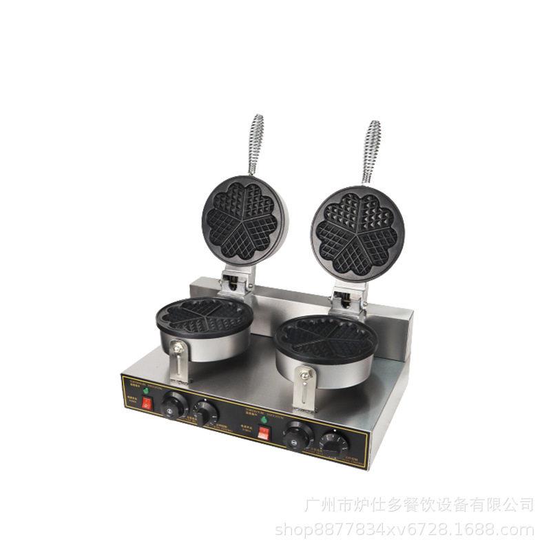 Electric double-head waffle oven, commercial five-center waffle maker, double-sided heating scone machine, heart-shaped crepe waffle maker