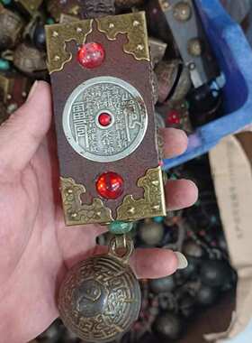 仿古收藏仿古绿松镶宝石山鬼钱手把件挂饰镶嵌挂坠批发收藏批发