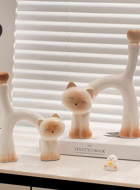 北欧ins爱心猫咪摆件轻奢家居客厅玄关电视柜酒柜陶瓷装饰品摆设