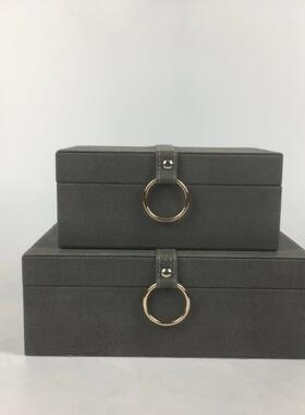 新中式皮革装饰盒书房卧室梳妆台收纳盒展厅样板房间软装饰品摆件