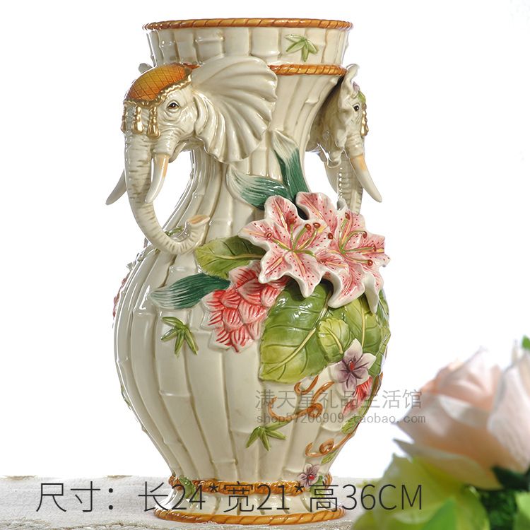 插花陶瓷摆件大象大号水百合养奢华复古客厅富贵装饰高花瓶欧式款 - 图1
