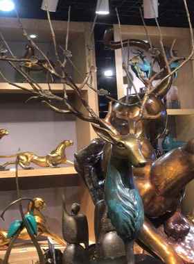 铸铜厂家设计黄铜鹿头工艺品雕塑摆件梅花鹿头办公家居桌面装饰品