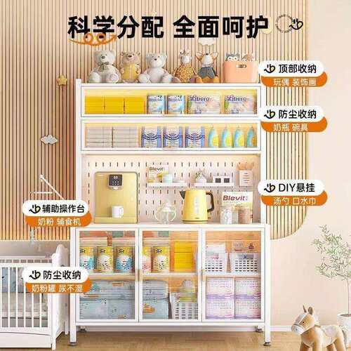 婴儿喂养台新款厨房收纳柜大容量婴儿物品桌子床头收纳落地带移动 - 图1