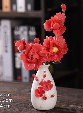 手工捏制陶瓷花枝花瓶花插套组牡丹花家居卧室桌面装饰花器摆件