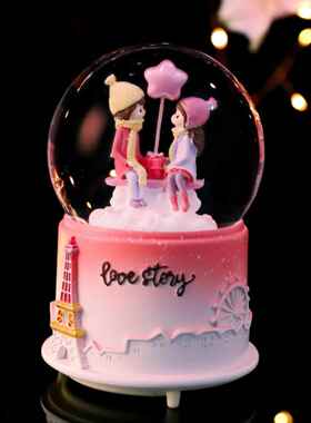 情侣梦幻雪花水晶球发光音乐盒音乐盒装饰女孩的朋友女孩生日礼物