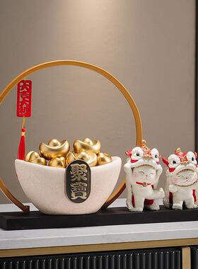聚宝盆元宝招财猫摆件办公室装饰品客厅家居乔迁店铺开业礼物送礼