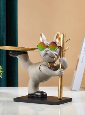 斗牛犬狗收纳摆件玄关门口钥匙托盘糖果盘北欧风格个性家居装饰品