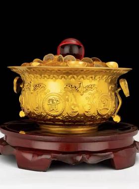 实心黄铜聚宝盆摆件铜香炉居家铜聚宝盆家居办公店铺柜台玄关礼品