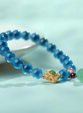 糖心玛瑙手女蓝色水莲蓬手串晶小众链设计2AL-442025新款年闺蜜网