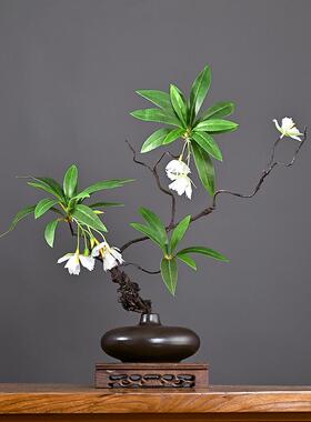 侘寂风中式陶瓷花瓶枯藤假花摆件客厅玄关酒店装饰品餐桌彷真花盆