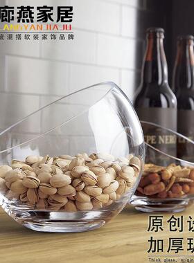 透明冰淇淋甜点干果盘零食盘无铅玻璃斜口沙拉碗火锅蘸料碗器皿