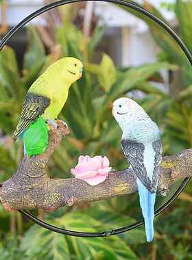 铁圈仿真鹦鹉挂件树木装饰品园艺树脂工艺品花园庭院虎皮鸟类吊件