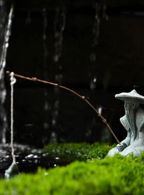 创意趣味小童钓鱼摆件假山盆景鱼缸仿真钓鱼翁装饰树脂微景观造景