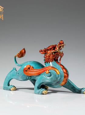 铜金岁月霸王貔貅玄摆件瑞兽铜貔貅客厅关办公QNT室装饰彩黄铜器