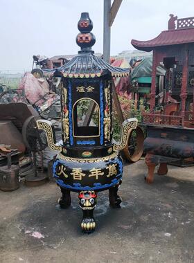 大型圆形烧纸炉聚宝寺庙风景区仿古金炉铸铁香炉室外带盖经炉化宝