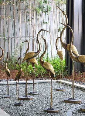 彷铜抽象仙鹤雕塑摆件别墅庭院装饰品白鹭假山水池造景动物丹顶鹤