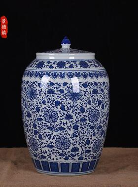 景德镇陶瓷米缸2024仿古青花50斤装带盖防潮防虫酒缸家居厨房装饰
