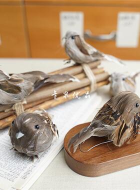 仿真麻雀彩色羽毛小鸟道具鸟笼装饰假鸟摄影装饰小鸟七夕小鸟