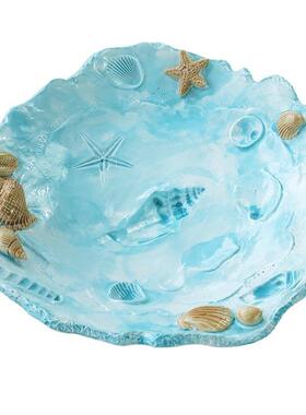 欧式创意地中海蓝色树脂果盘夏天小清新海洋客厅餐厅桌面储物盘