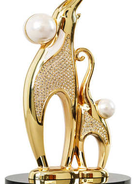 现代轻奢客厅玄关招财摆件高档家居装饰品办公好物双象戏珠水晶球