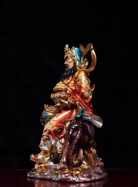 慈航武财神赵公明像金脸珐琅掐丝彩铜赵公明骑虎铜摆件五路财神爷